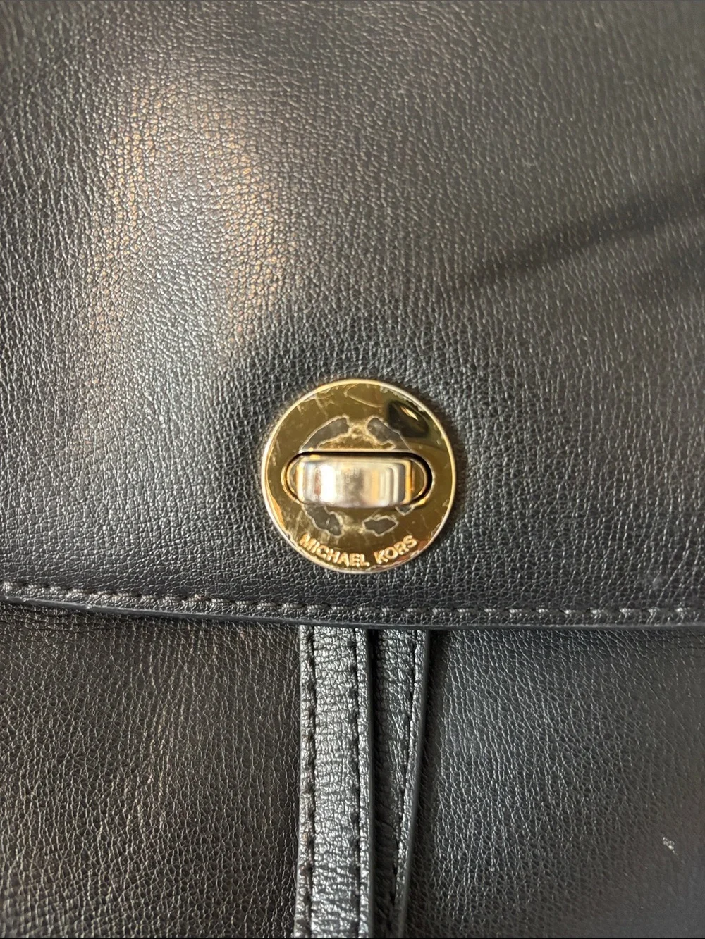 Michael Kors Black Leather Backpack with Gold Turn-Lock Accent